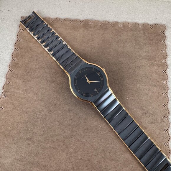 Vintage LassaleLuxury Watch Gun Metal Black on Gold, Roman Numeral Bezel - Picture 5 of 11